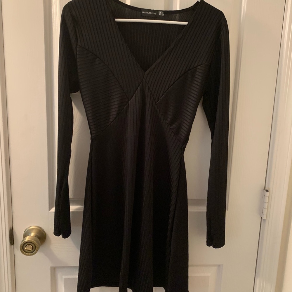 Black Rib Plunge Skater Dress